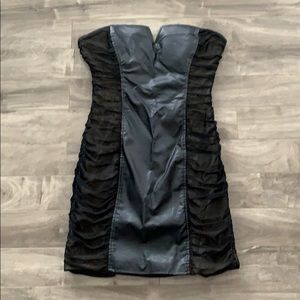 Bebe Pleather Ruching Strapless Dresss